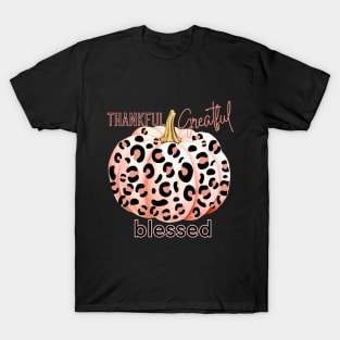 Leopard Pumpkin Thankful Grateful Blessed T-Shirt